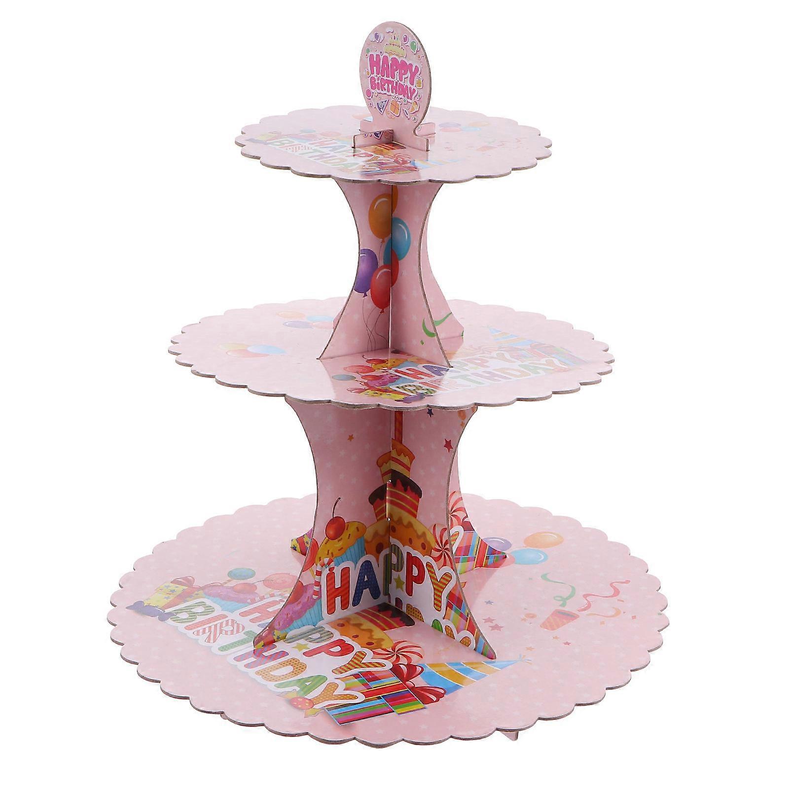 Paper Cake Rack Three Layer Elegant Dessert Holder Pink 34.50X30.00X30.00CM Storage 1Pc