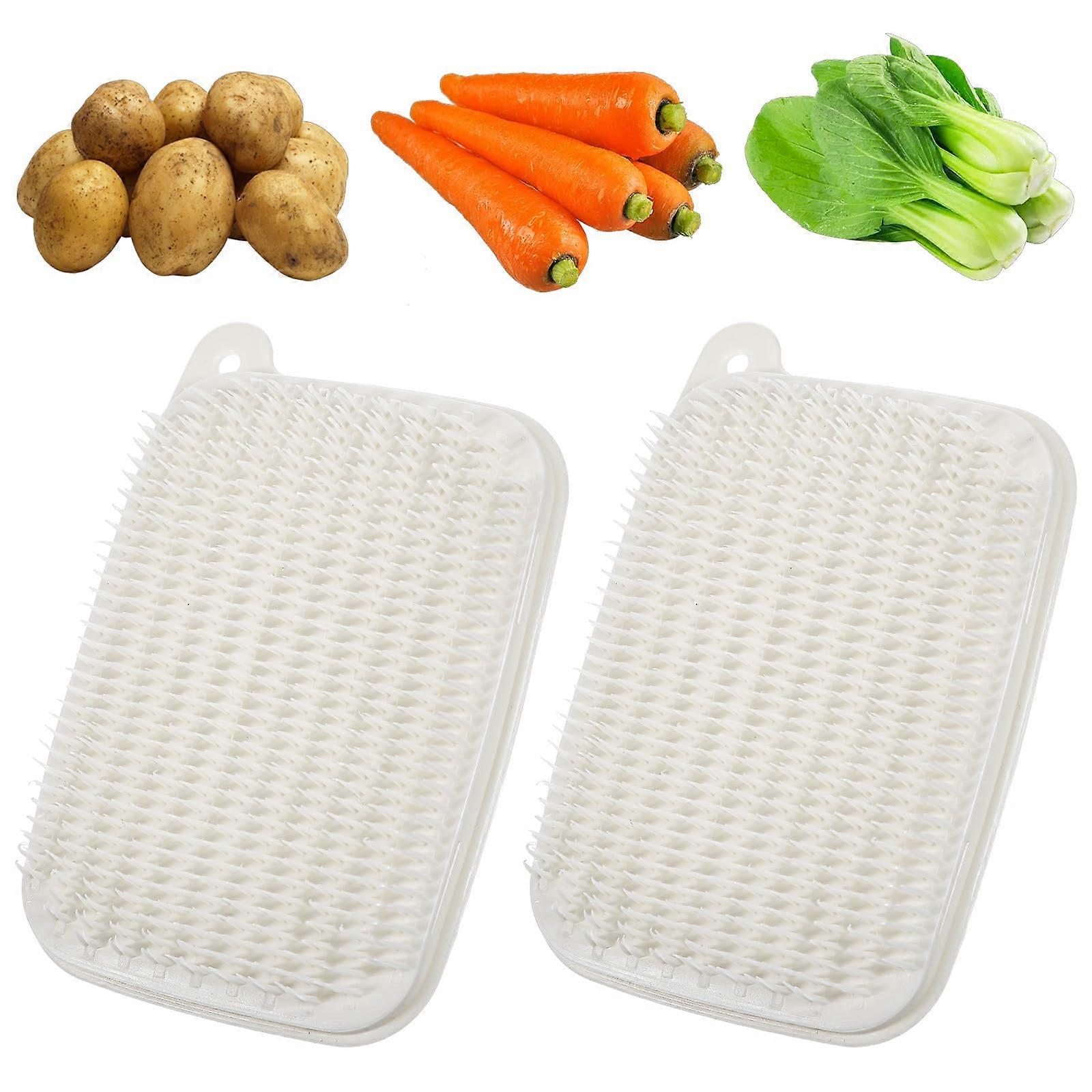 Hard Hair Vegetable Brush with Hanging Hole PE Plastic Potato Brush for Potatoes Carrots Lotus Root Fruit Pack of 2 (12 cm)
