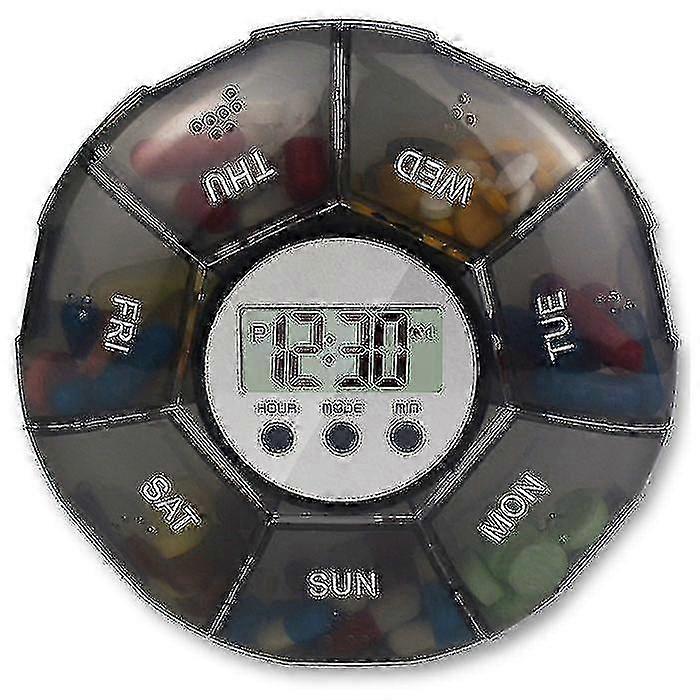 Cute 7 Days Weekly Food Grade Large Round Pill Organizer Box with Timer for Travel