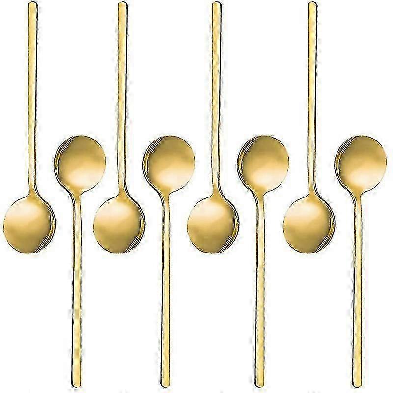 8 Packs, Gold-Plated Stainless Steel Mini Spoon for Coffee, Sugar, Dessert, Cake, Ice