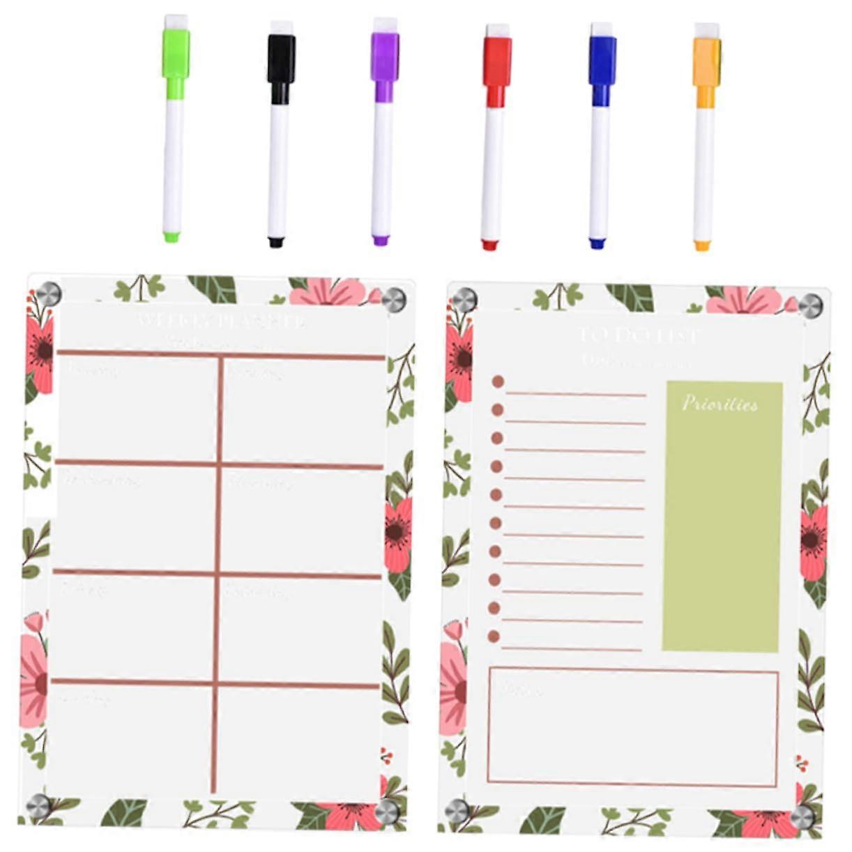 1 Set Magnetic Acrylic Weekly Planner for Refrigerator, Writable Memo Board with Dividers and Markers