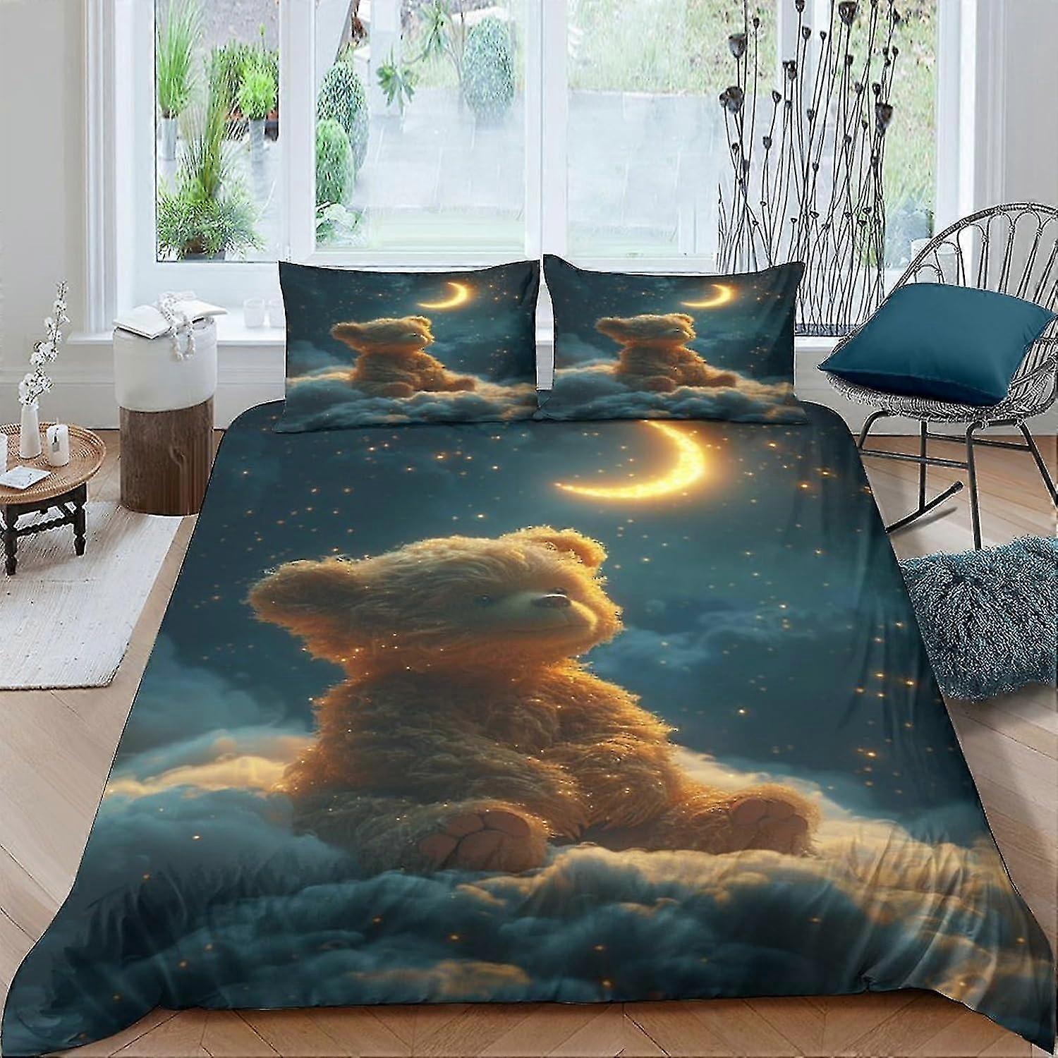 Conjunto de Cama de Capa de Edredão de Urso Fofo 3 Peças Capa de Edredom de Poliéster de Microfibra com Fecho de Zíper Fronha Dupla