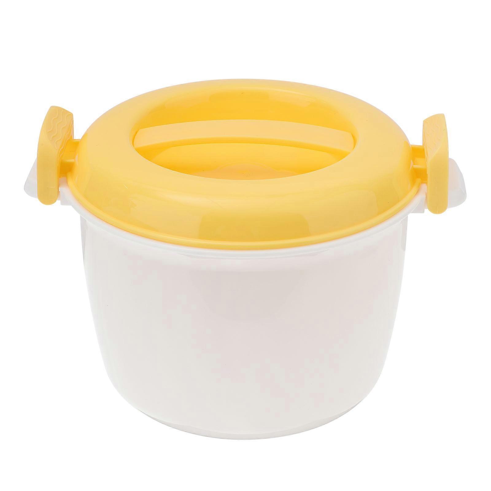 Microwave Steamer Container Simple Shape Yellow 18.00X18.00X16.50CM Rice Cooking Families 1Pcs