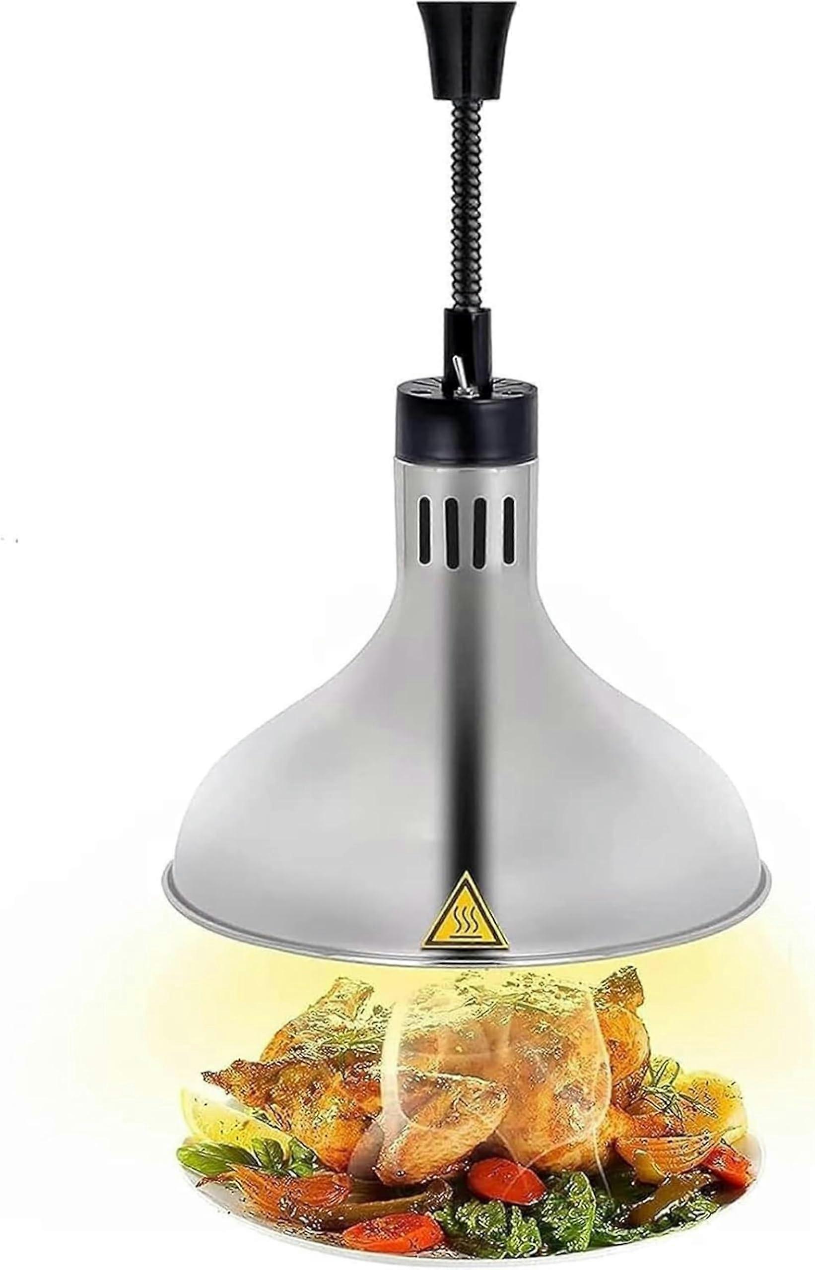 Food warming lamp with 275W bulb. A pendant light used in restaurants for heating food, made of bronze and silver.