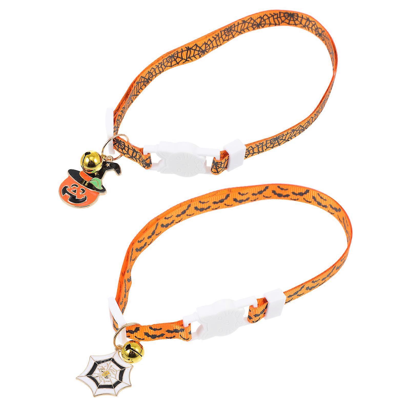 Cat Collar With Bell Halloween Themed Pet Collars Adjustable Outdoor Walking Small Dogs 2Set