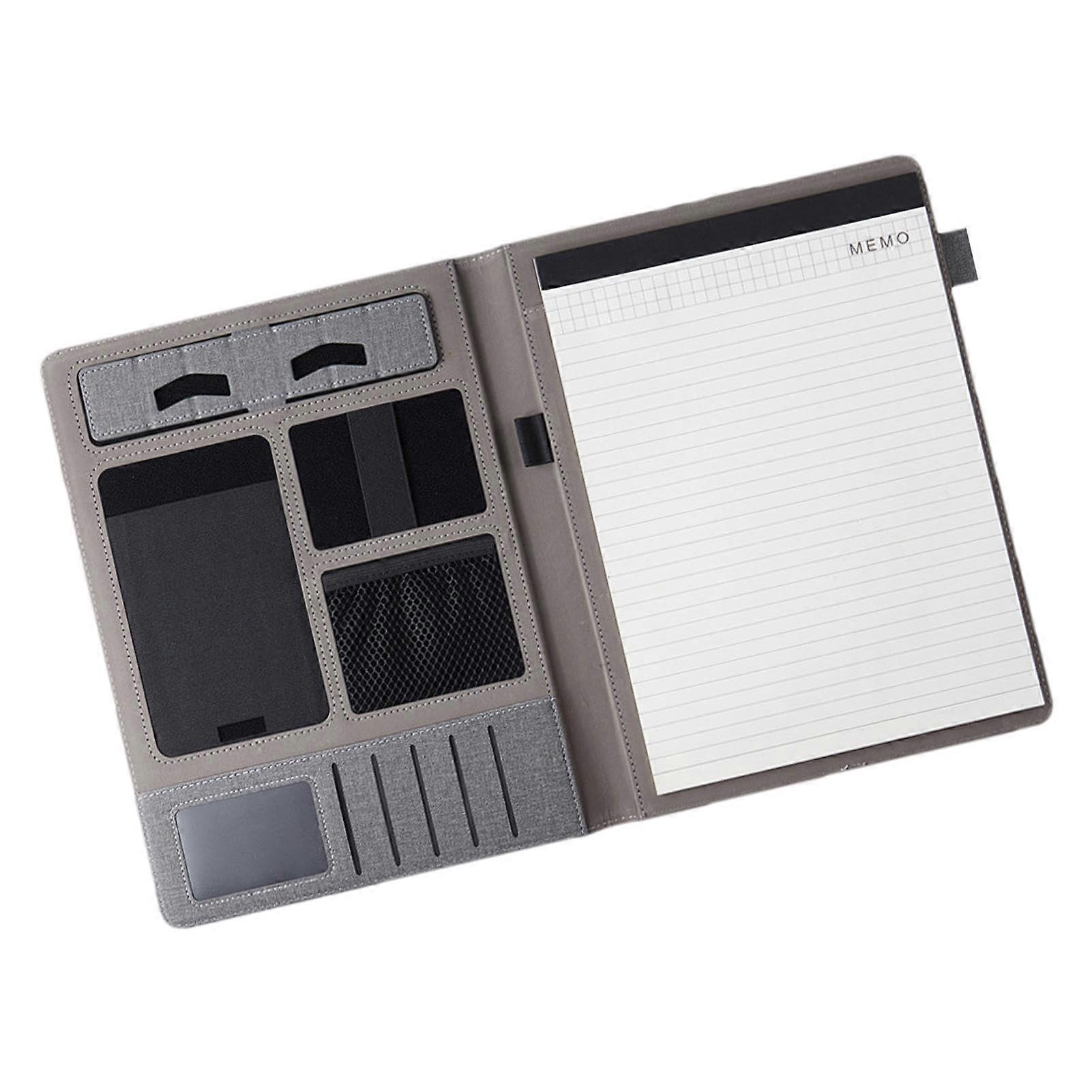 Leather Portfolio Planner Professional Leather, Notepad, Business Card Holder Including Padfolio for Documents, Presentation Folder Gray