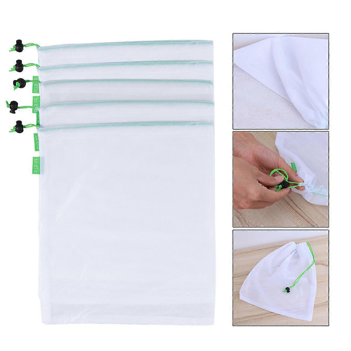Moisture-Proof Reusable Mesh Bags Machine Washable For Beach Trips and Camping 5Pcs