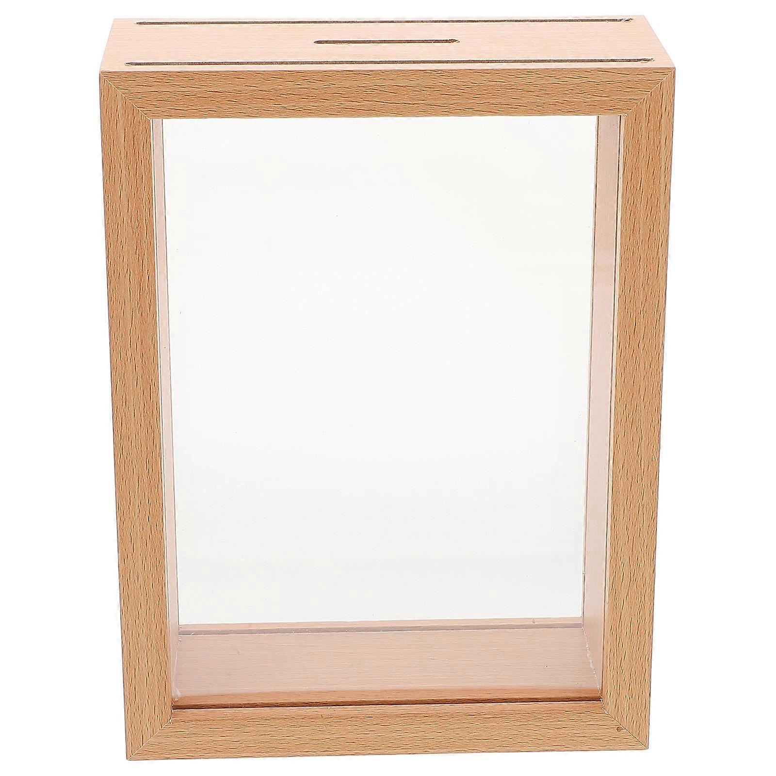 Small Shadow Box Wooden Picture Frames Tip Jar Coffee Shop Use 19.00X14.00X5.50CM Transparent Design 1Pack