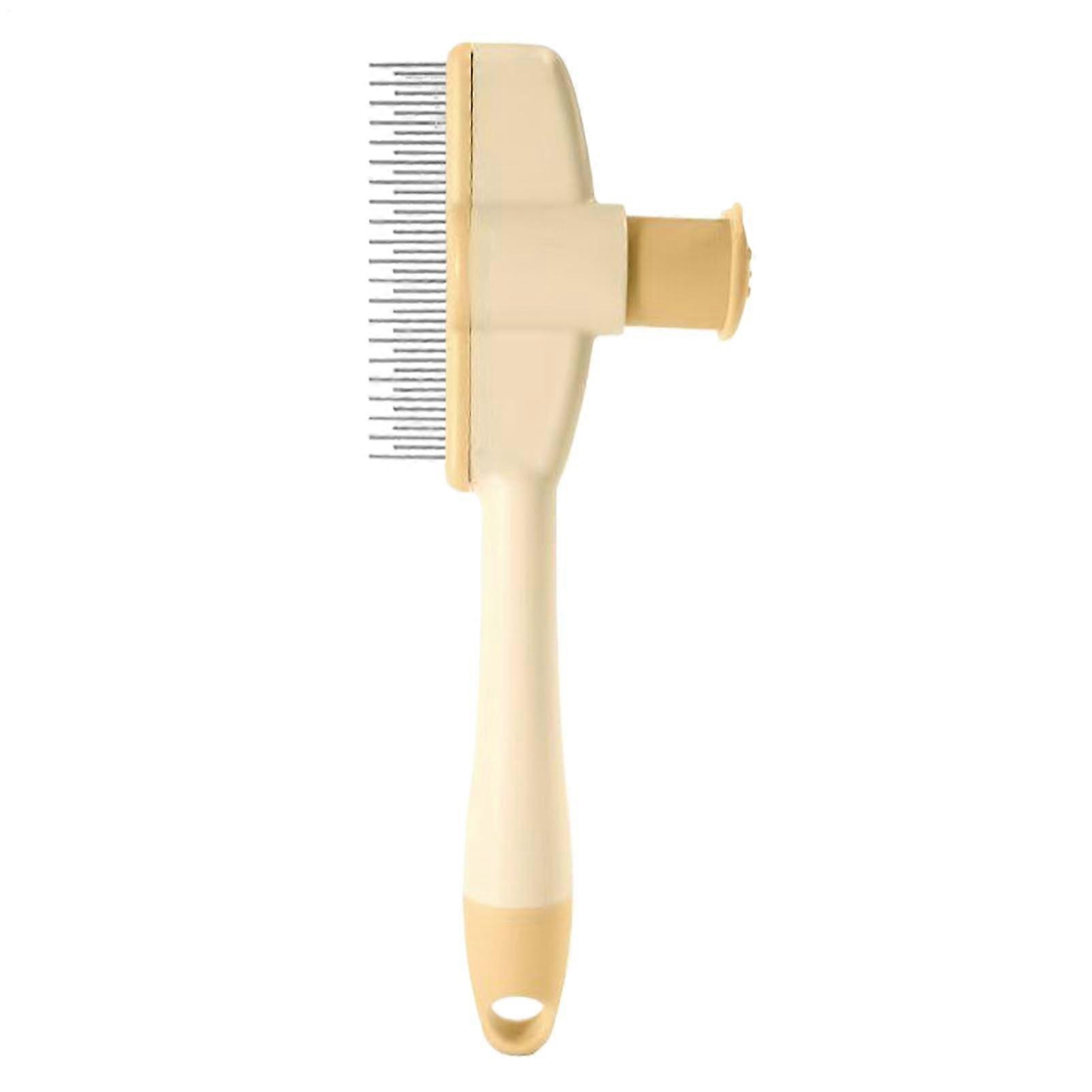 Pet Flea Comb Self-Cleaning For Long-Haired Dogs, Ergonomic Brush With Emptying Button, On The Go And Home, Yellow