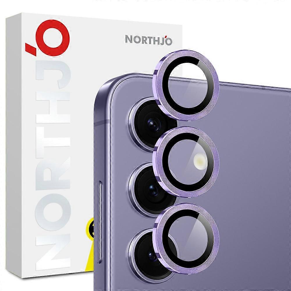 NORTHJO 1セットサムスンギャラクシーS25 FE強化ガラスカメラレンズフィルムCD静脈メタルリングレンズガードパープル