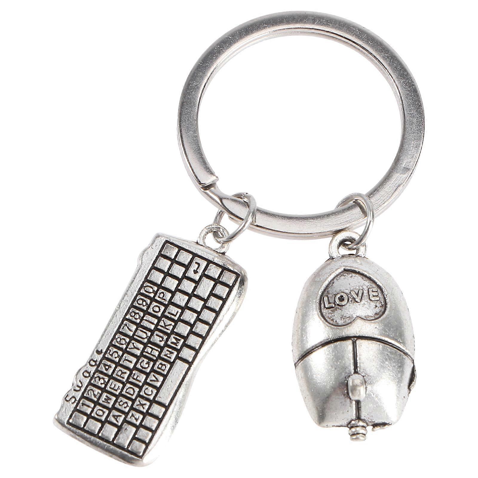 Key Chain Holder Keyboard Mouse Modeling Keychain Silver 4x2cm For Handbag 1Pcs