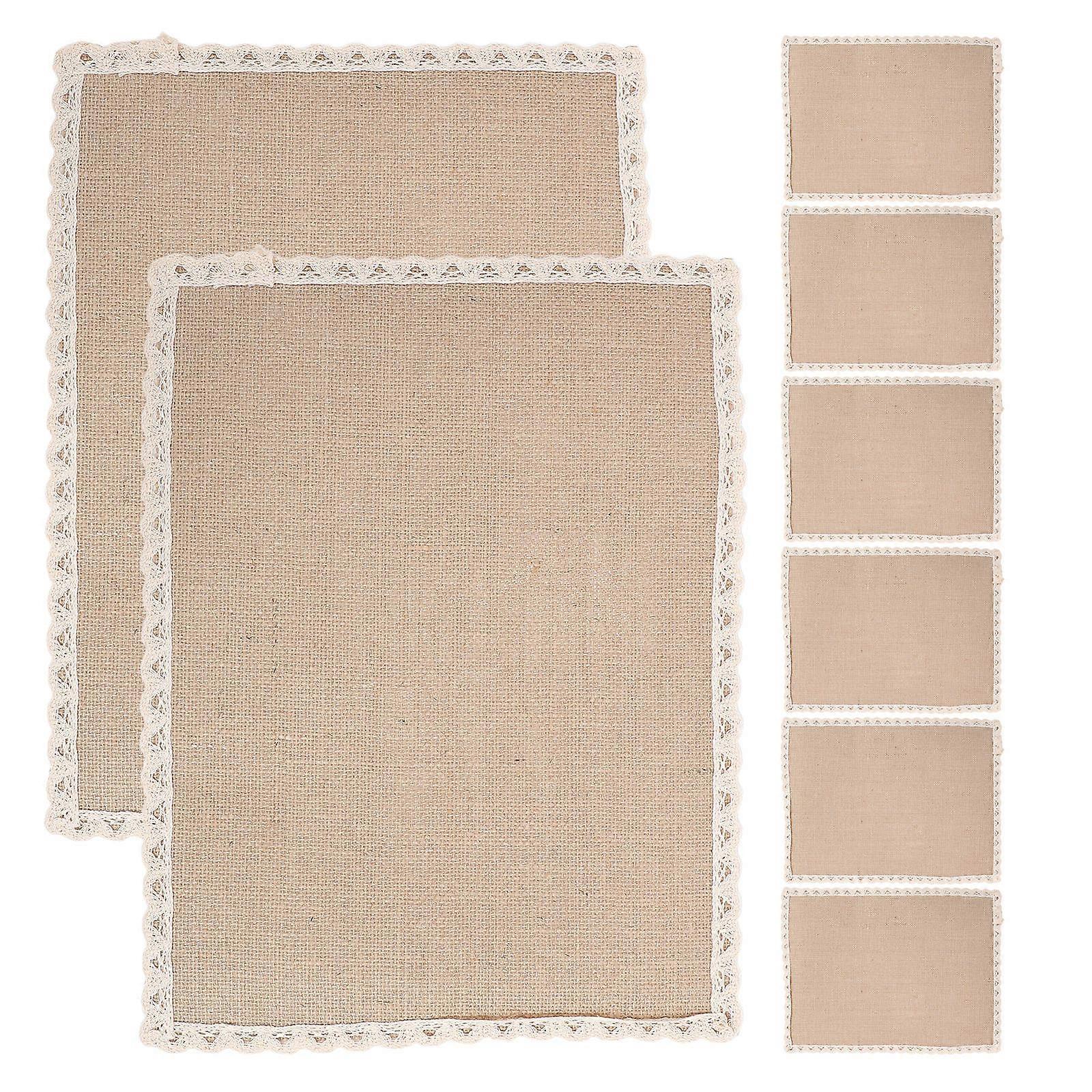 8pcs Rectangular Jute Placemats with Lace Trim for Dining Tables – Table Mats for Everyday & Special Occasions