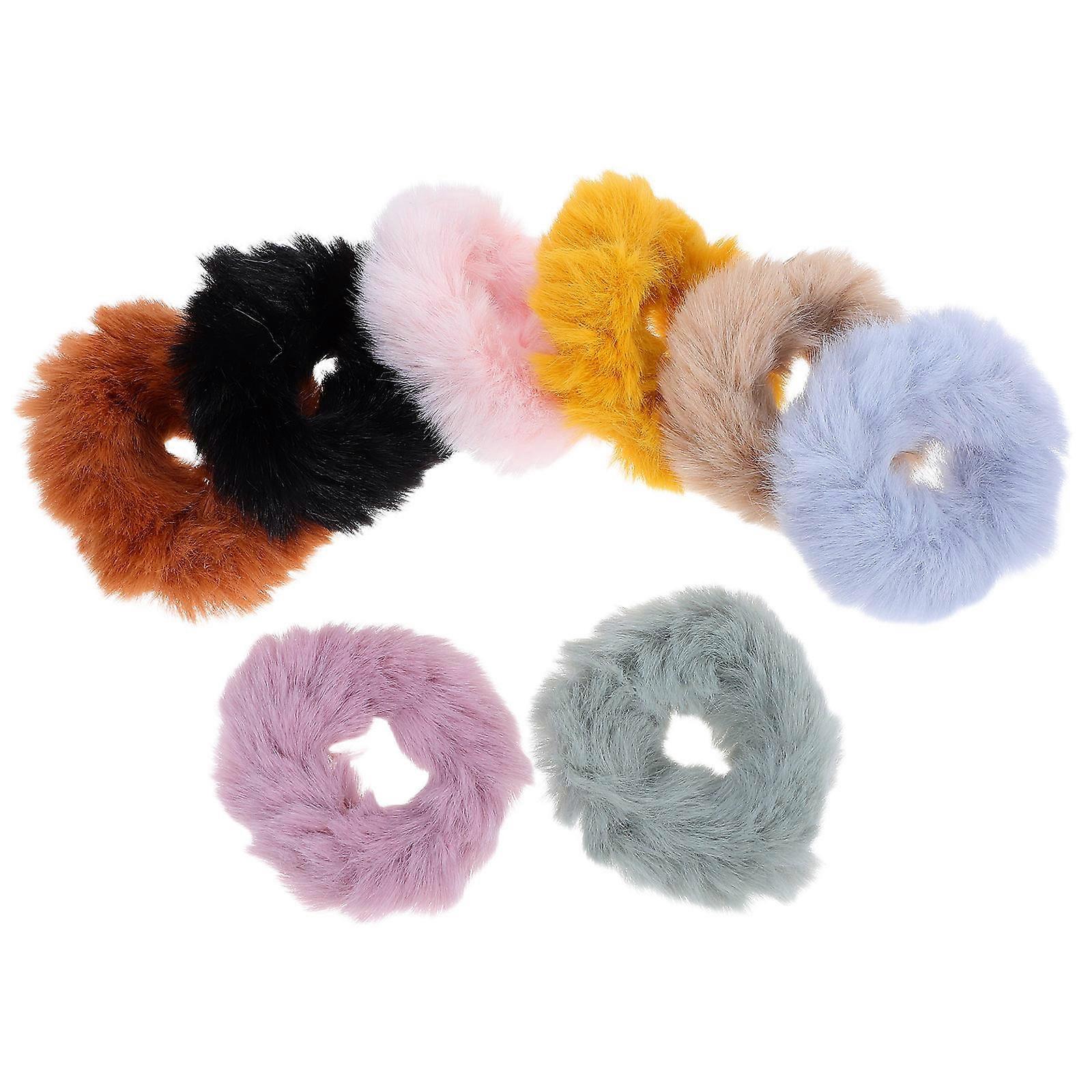 8pcs Rabbit Hair Rings Elastic Hair Ropes Plush Ties Warm Ponytail Holders for Winter Autumn Spring Mixed Style