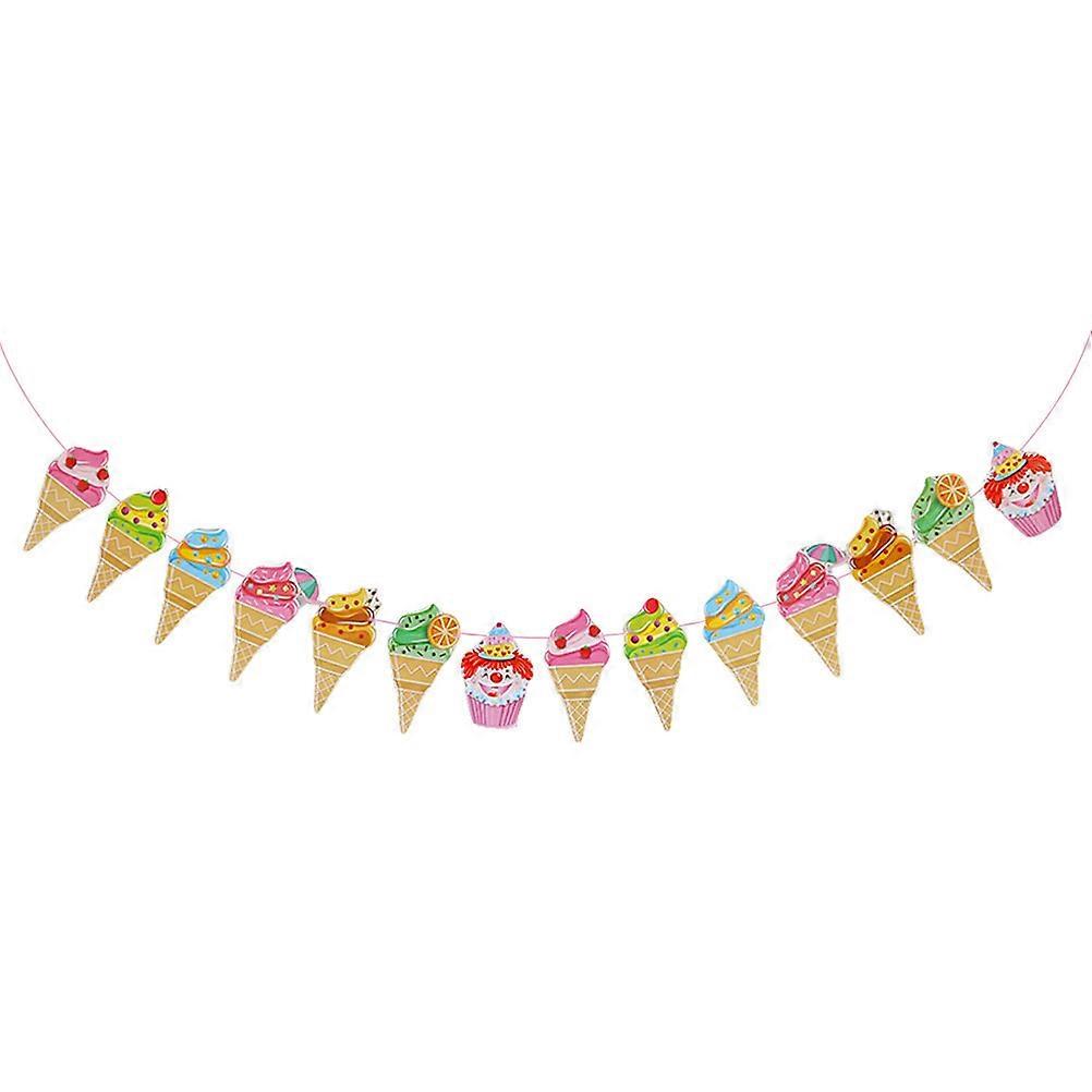 Cone Shape Ice Cream Pull Flag Banner Summer Celebration Assorted Color 1Pcs