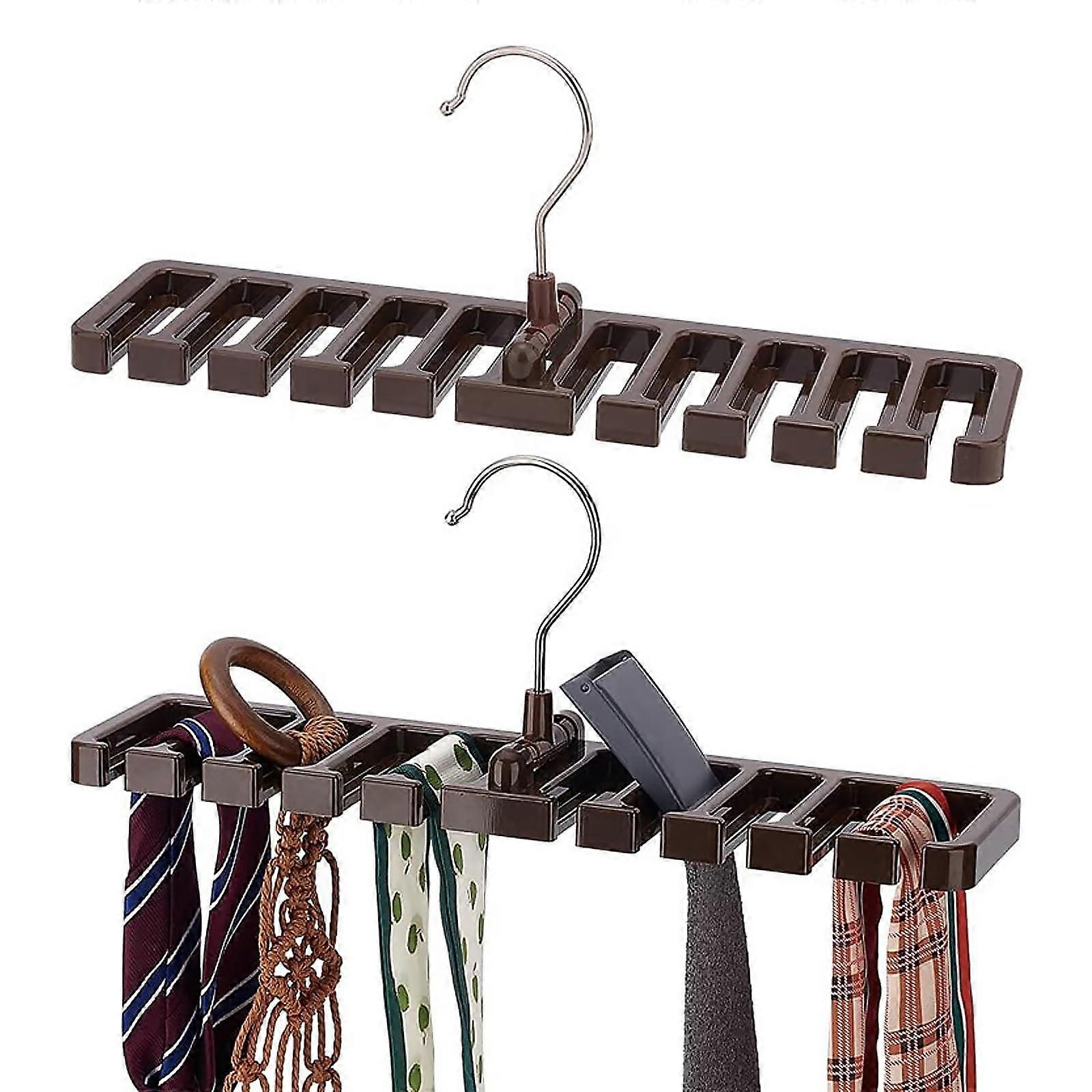 Belt Hanger for Wardrobe, Brown Belt Holder with 10 Slots for Ties and Belts, Space-Saving Design, Durable Storage Solution