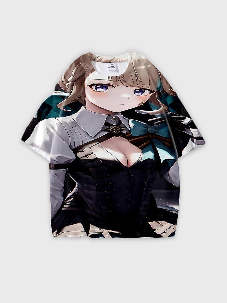 T-shirt Round Neck Loose Fit Short Sleeve Model L328 Role Pattern Casual Tee