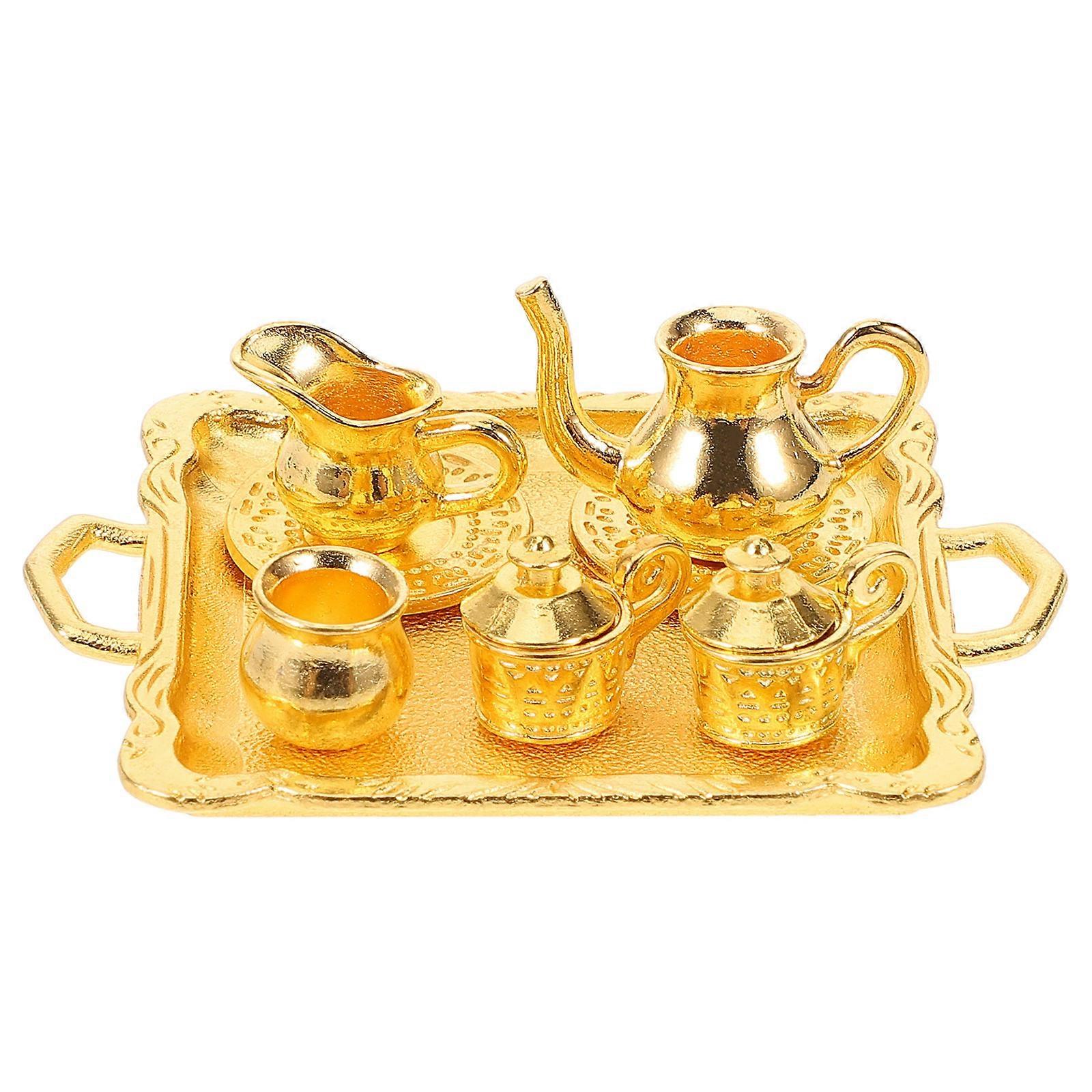 Teacup Craft Set Miniature Teaware Mini House Furniture Set Alloy Material Simple Style 1Set