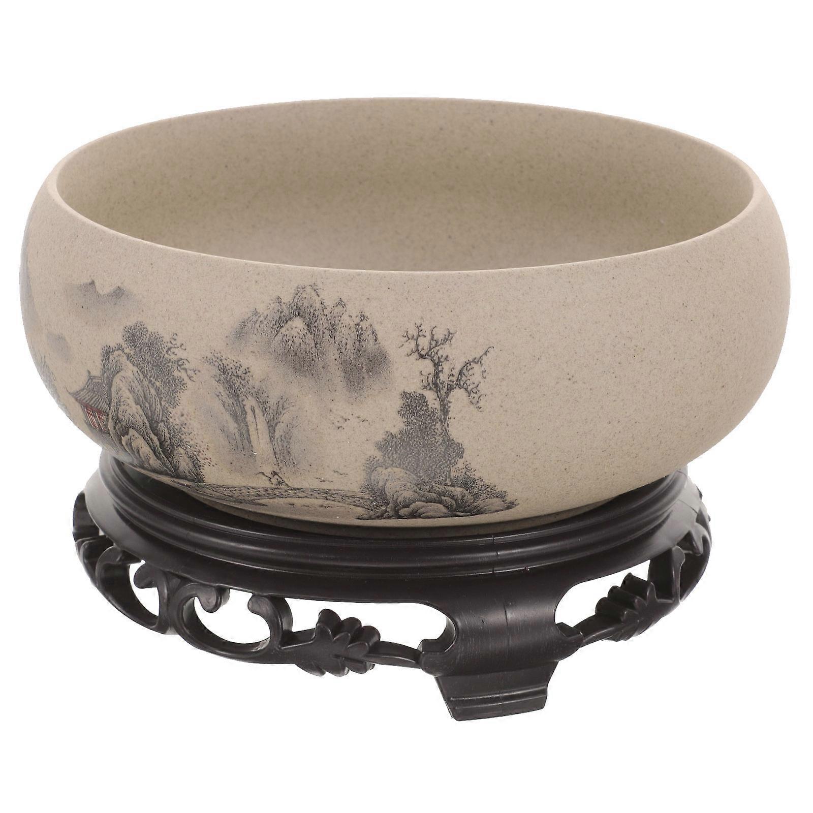 Hydroponic Ceramic Bonsai Planter Set with Base – Chic Chinese Style Indoor Flower Pot for Home Decor and Space Saving Storage