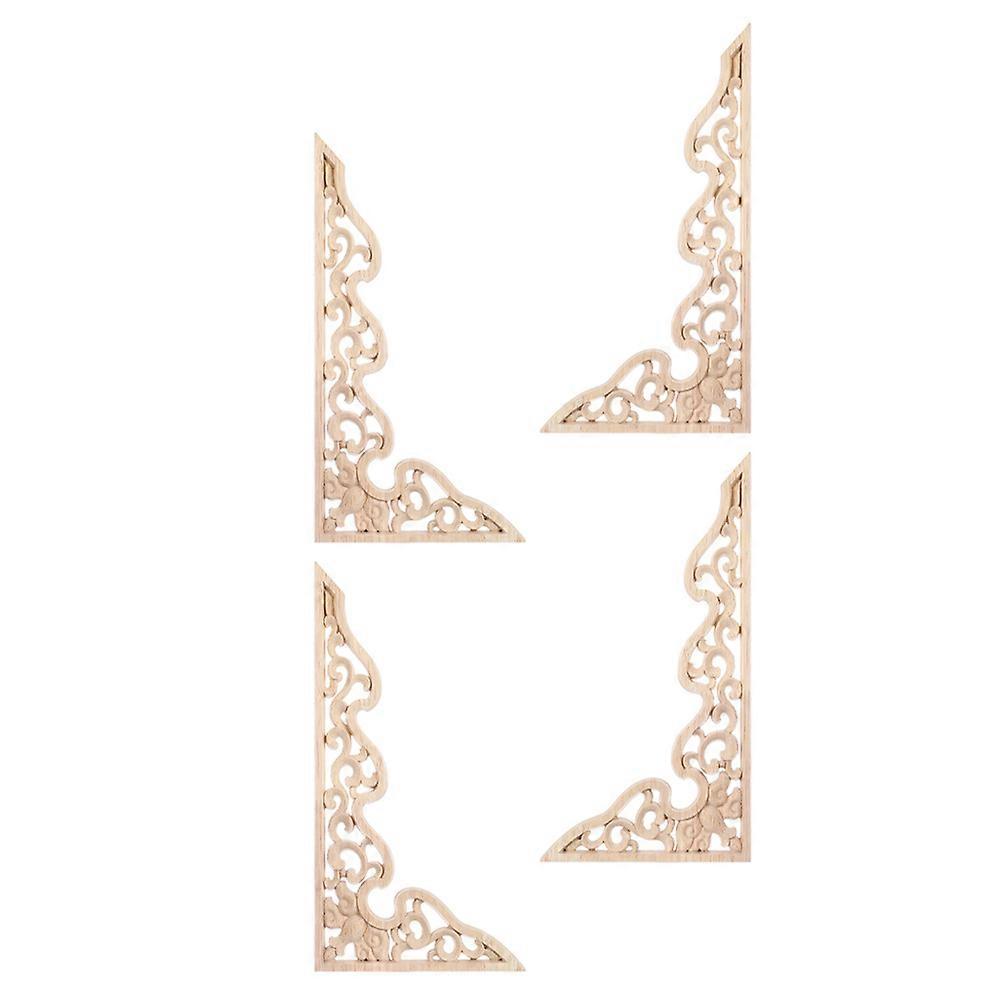 Wooden Corner Appliques Handcrafted for Furniture Decor Khaki Unpainted Wood 4 Pieces
