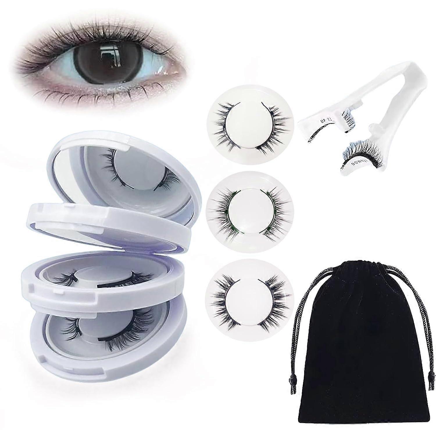 Magnetic Eyelashes with Applicator, Magnetic Eyelashes Natural Look, 3 Pieces No Glue Required Reusable and Easy to Wear and Remove Black
