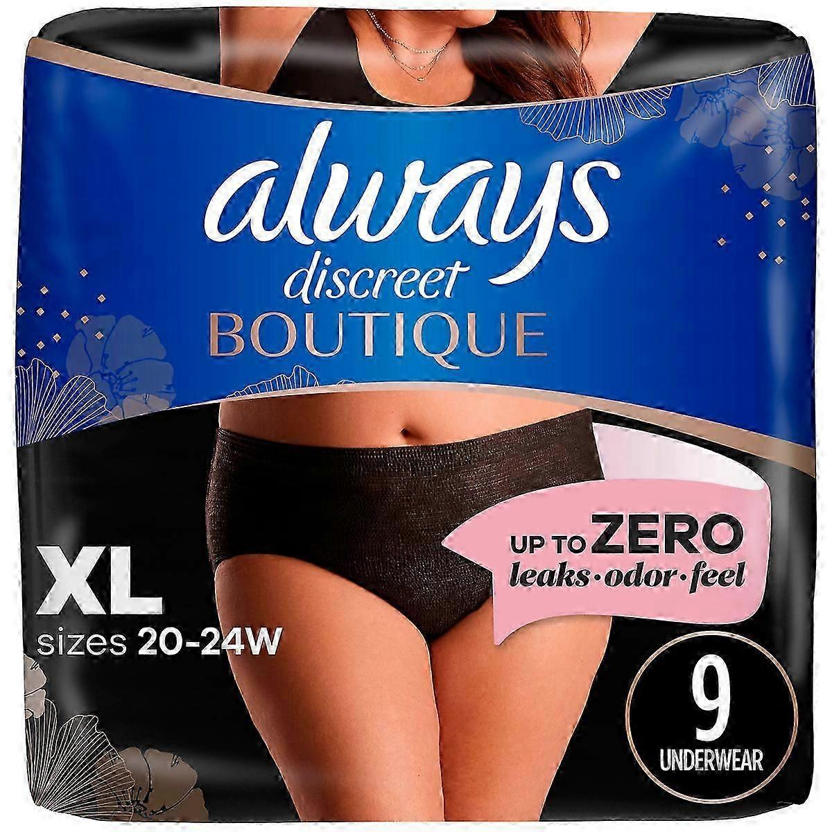 Always Discreet Boutique Black Maximum Underwear, Xl - 9ct