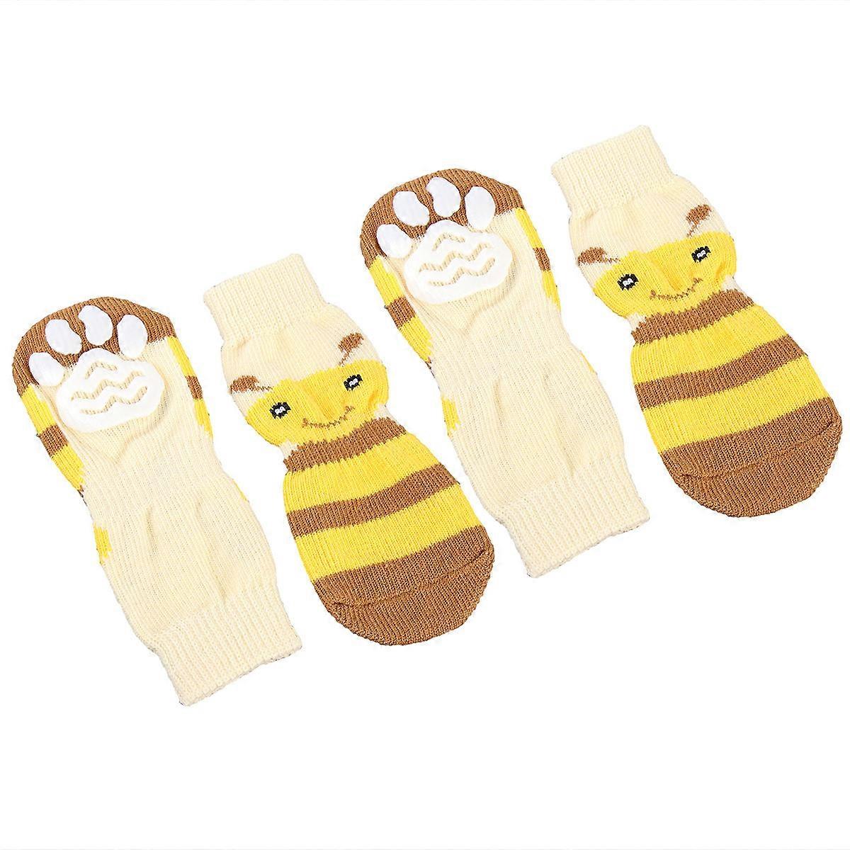 Party Ready Yellow Warm Knitted Socks For Small Pets 3XL Size Anti-slip Protection 4Pcs