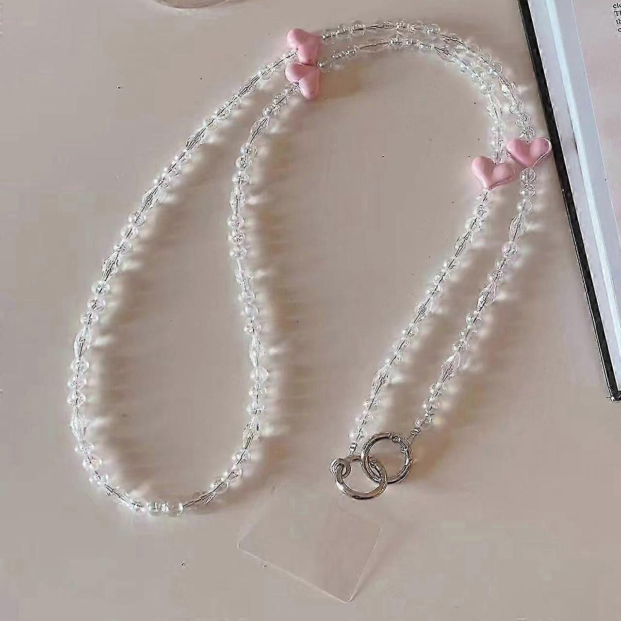 Type A Phone Chain Crossbody Strap 120cm Heart Transparent Beaded Shoulder Lanyard with Tether Tab