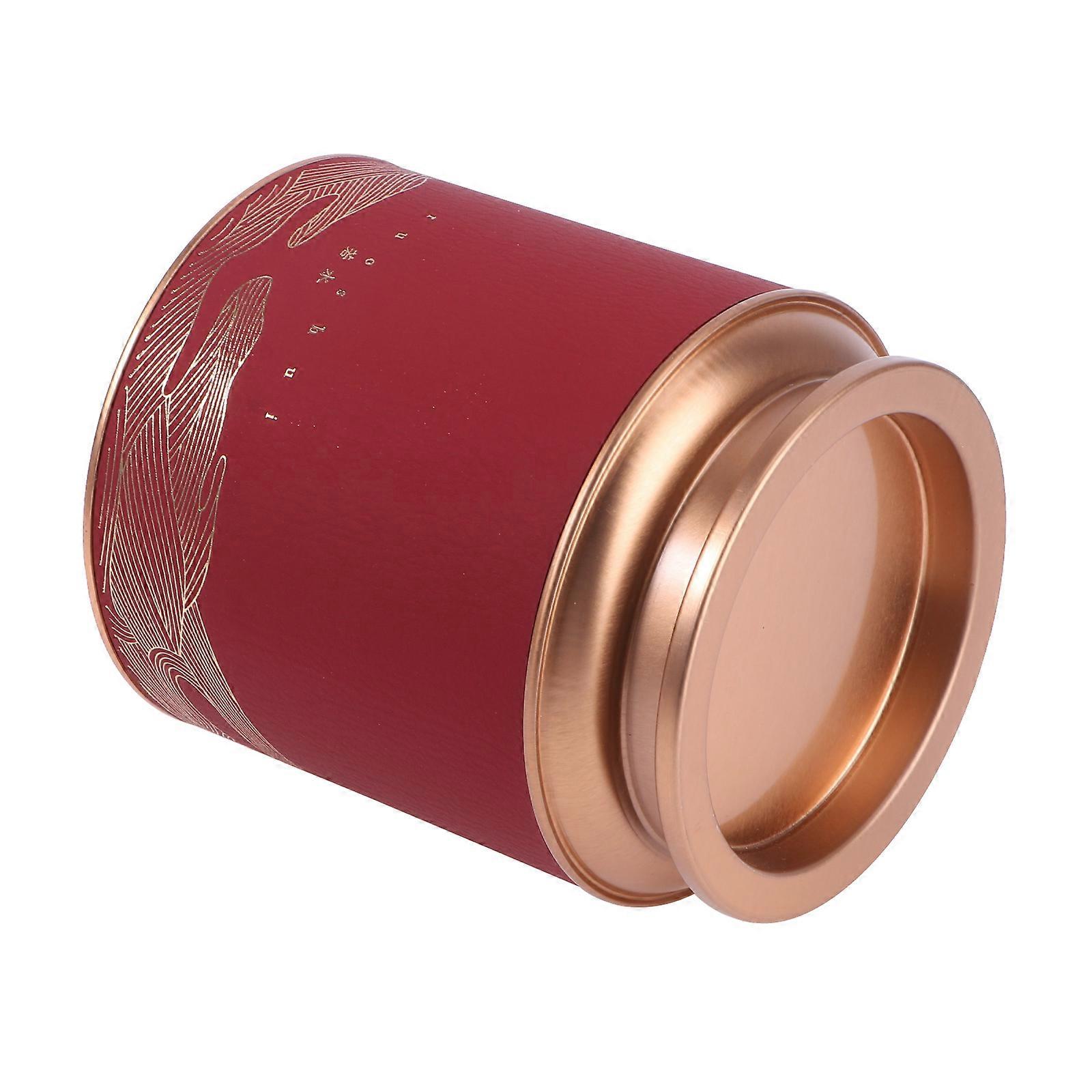 1PC Round Tinplate Tea Canister Sealed Storage Jar Stylish Tea Box (L)