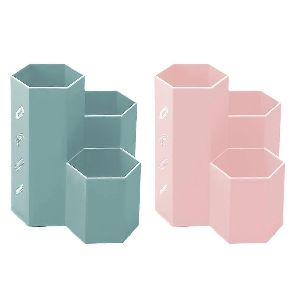 Hexagon Design 2Pcs Multifunctional Pen Storage Box Organizer Assorted Color Suitable For Users Of Stationery And Makeup