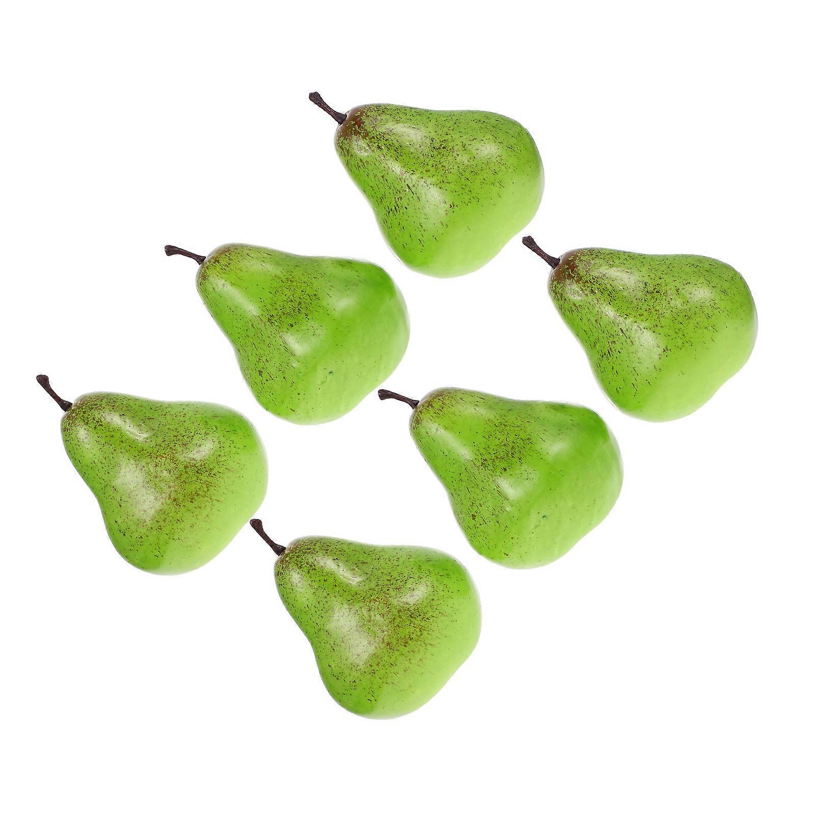 Artificial Pear Models 6Pcs Lifelike Simulation Home Decoration Pear Shape Green Water-Proof Items for Kitchen and Office Display