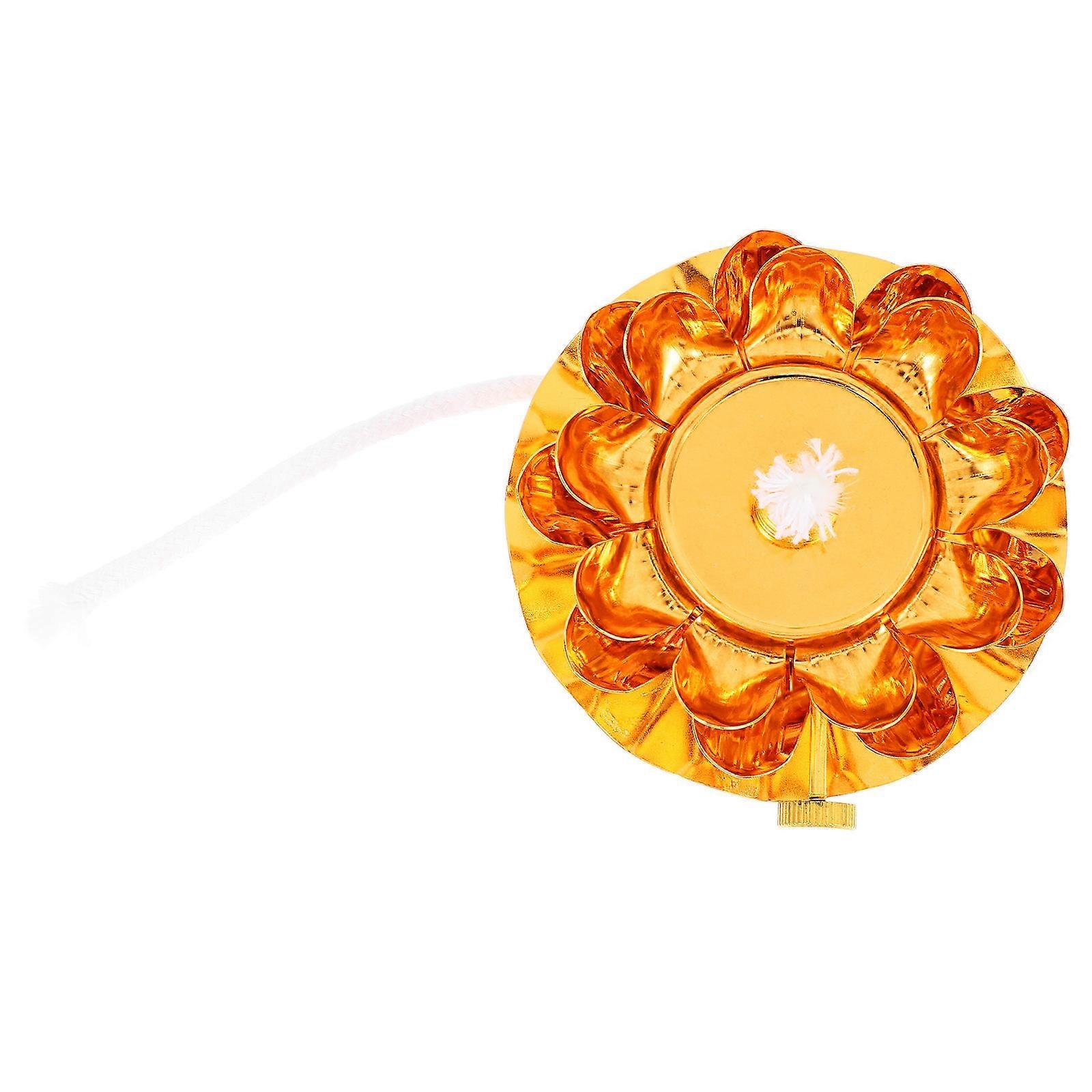 Golden Lotus Shaped Ghee Oil Lamp Holder for Home Use with Adjustable Lighting and Fine Craftsmanship 4.5 Inch