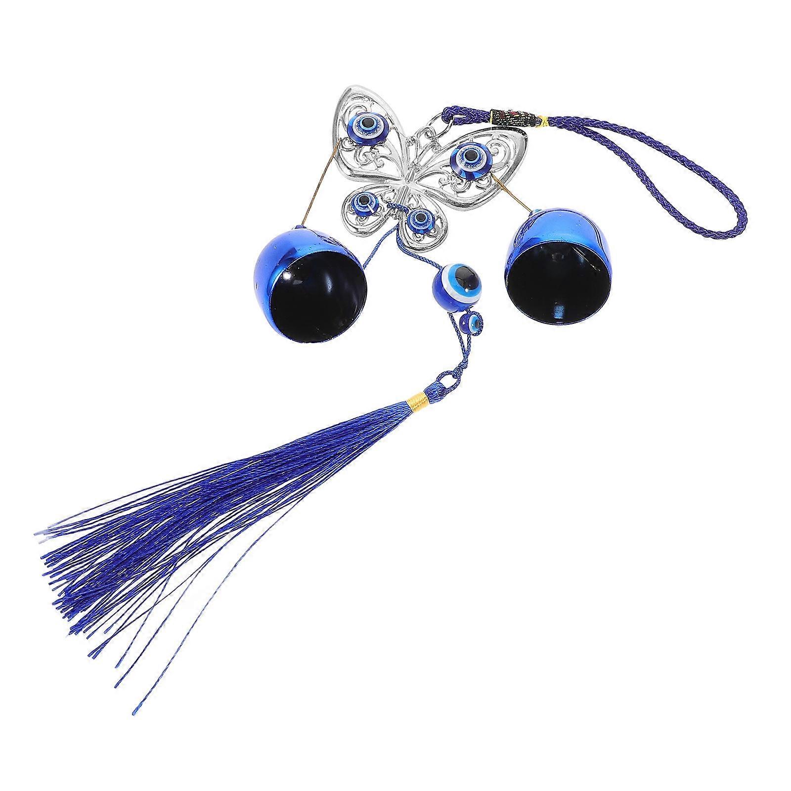 Elegant Metal Evil Eye Wind Chime with Tassels Car Pendant, Indoor Outdoor Decor, Protective Blessing Design, Soothing Melodies for Vehicles and