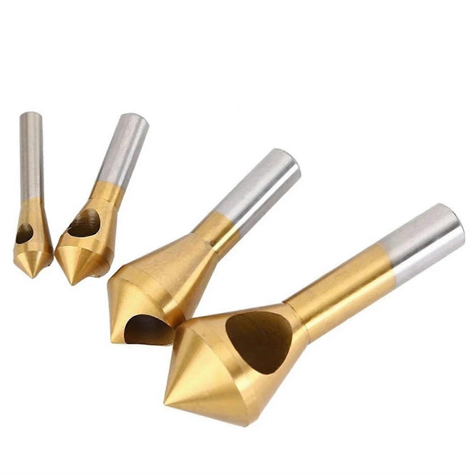 4-Piece Countersink and Chamfer Drill Bit Set - Titanium-Coated Deburring Drill Bits for Wood and Metal