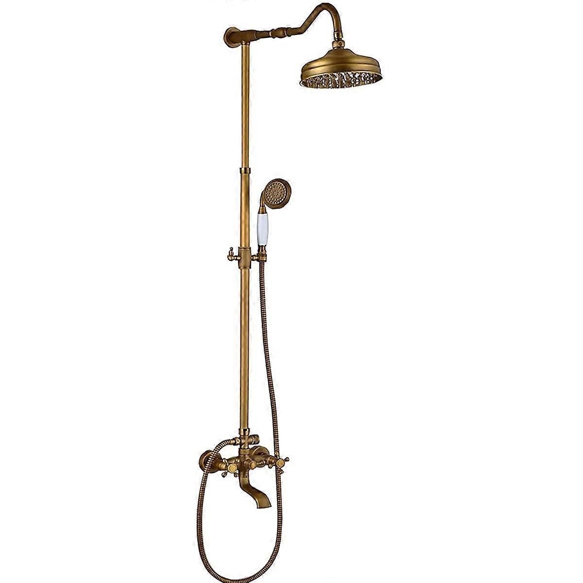 Antique Brass Rain Shower System Faucet Set Wall Mounted Shower Combo Set Dual Handle Rain Mixer Shower (B), B A .C