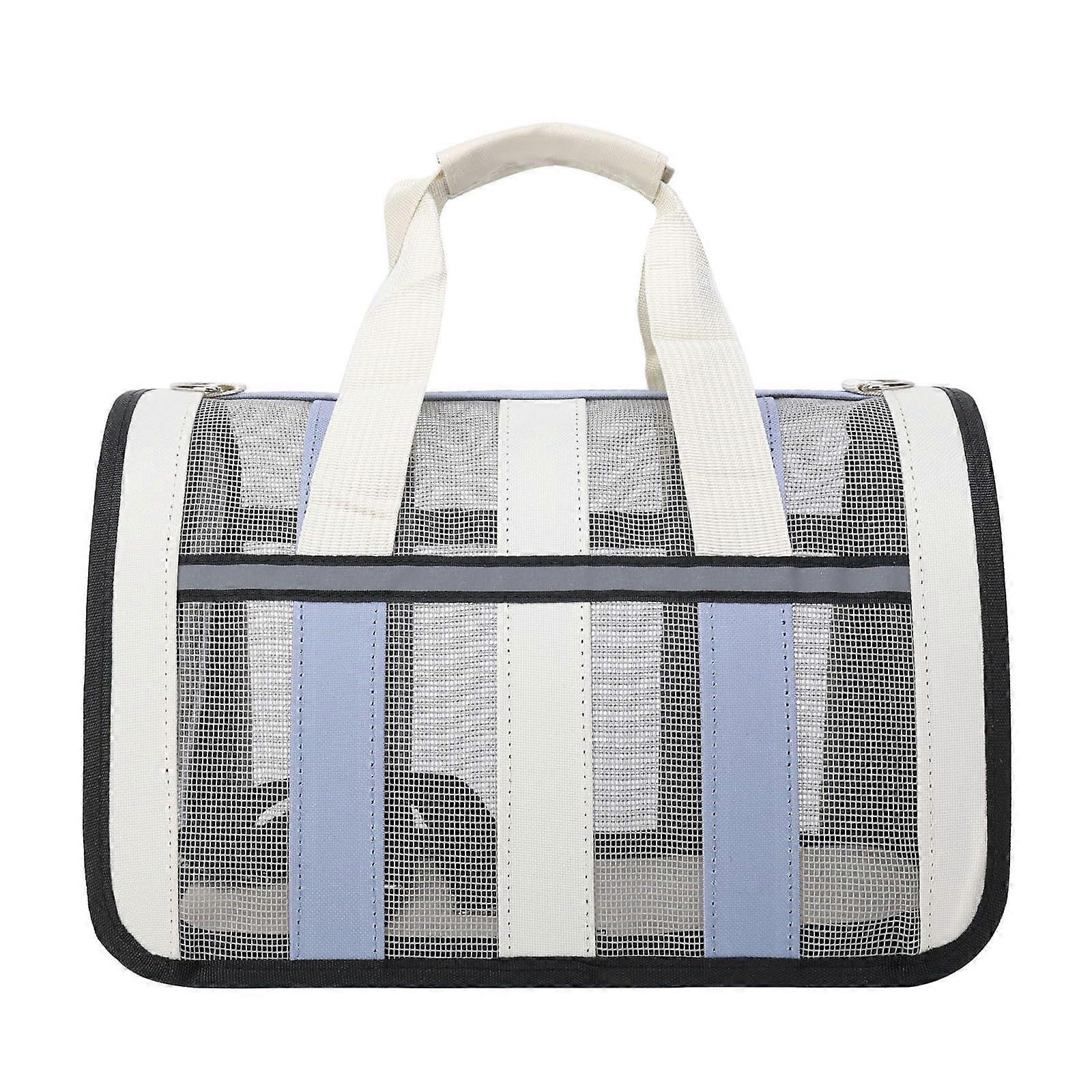 Summer Cat Carrier Bag Soft-Sided Travel Bag for Small Dogs and Large Cats, Haze Blue, Foldable, Ventilated Mesh, Secure Lock
