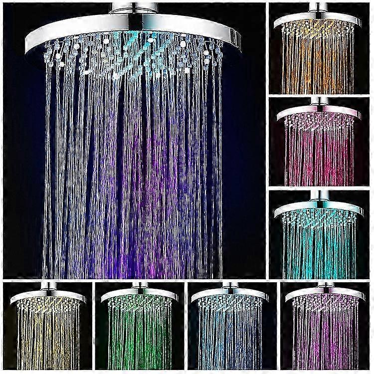 LED Shower Head 20CM, 7 Color Changing Illuminated Rain Shower Head, Round LED Shower Head with Colorful Lights