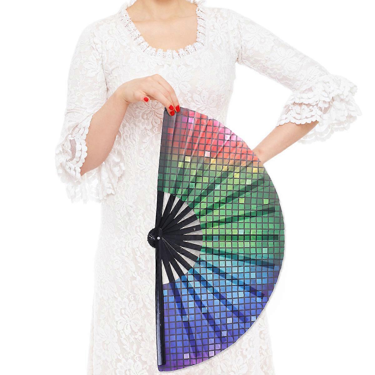 Beautiful Multi Color Cloth Fan for Party Use Portable Foldable Dancing Fan 33cm