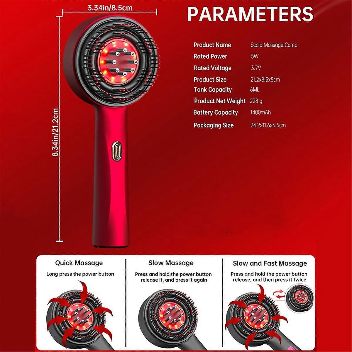 Electric Scalp Massage Brush, IPX7 Waterproof Red
