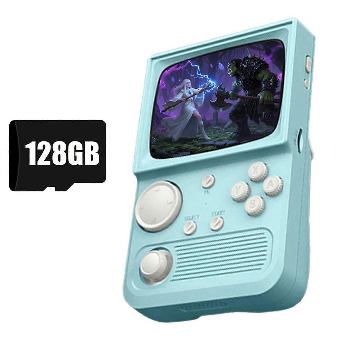 R36T Retro Handheld Game Console 128G 20000 Games 3.5 Inch IPS Screen Portable Pocket Video Game Player Turquoise Color