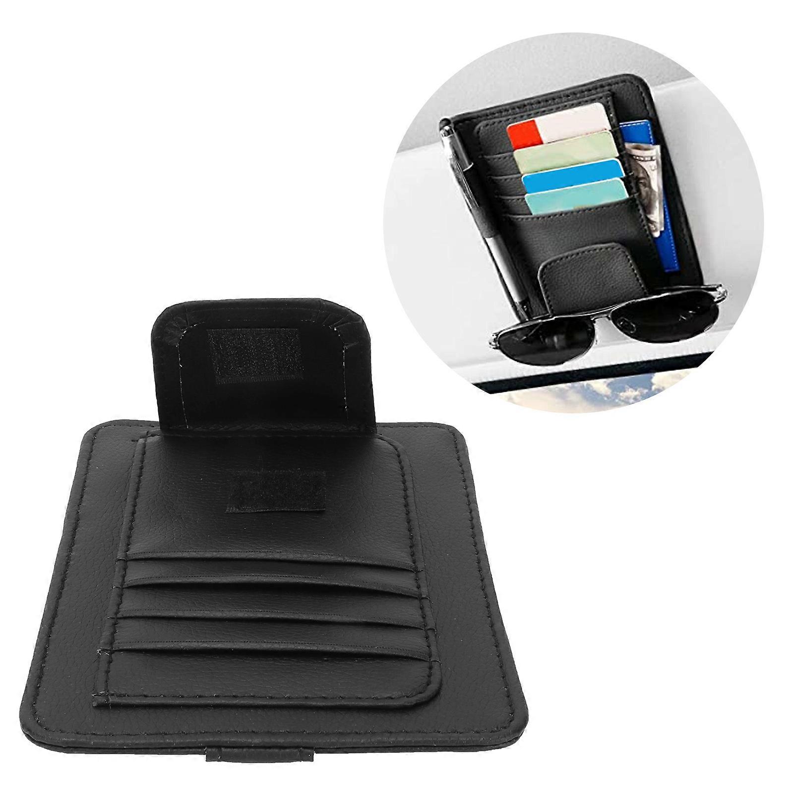 Car Visor Organizer Holder PU Leather Black 16x12.5cm Compact