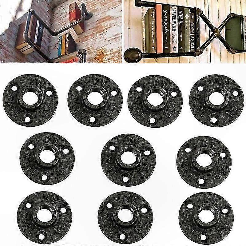 10 Pack Shelf Brackets 3/4 Flange Metal Pipe Fittings for Shelving Support