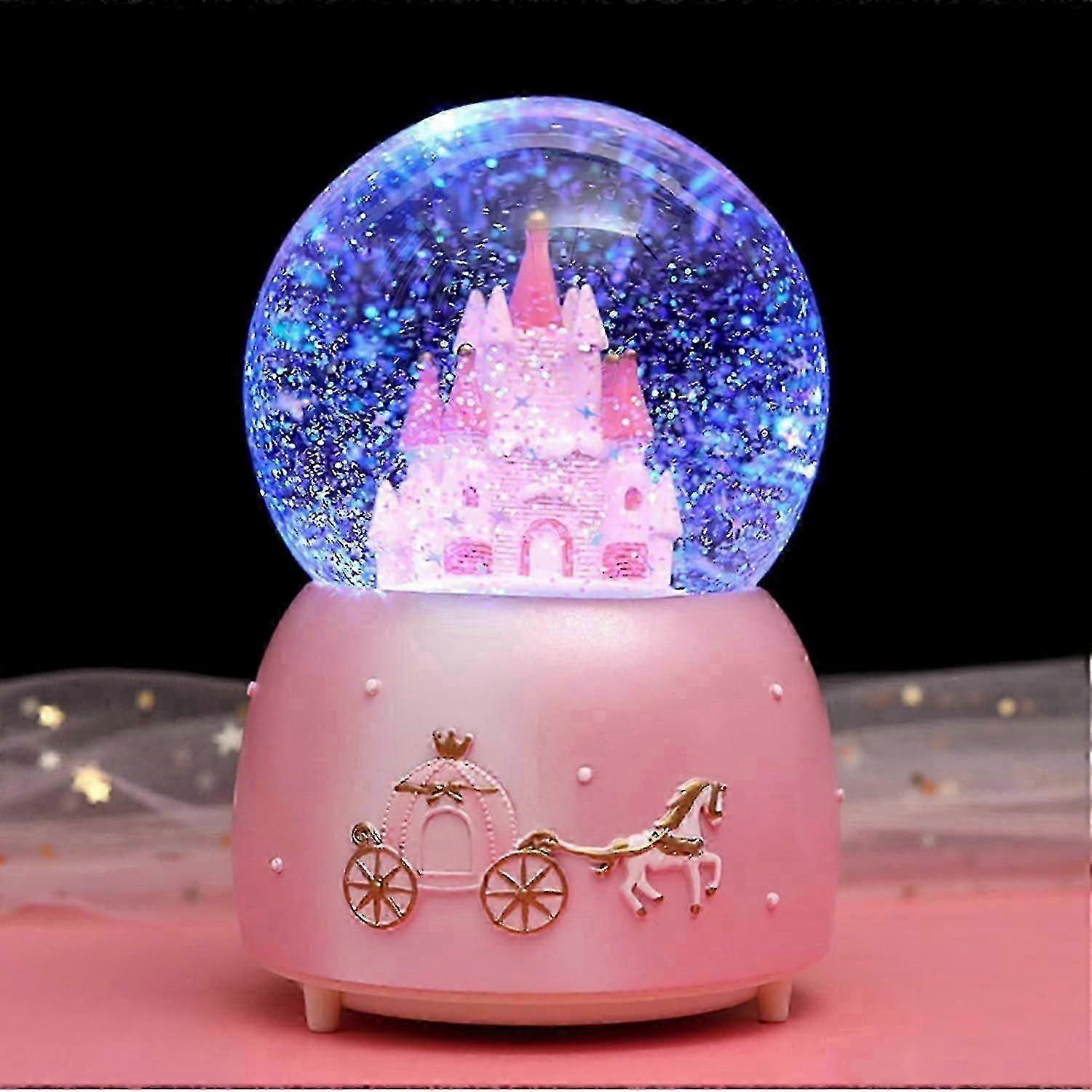 Snow Globe Crystal Ball Music Box with Colorful Lights Rotating Castle Melody Dreamy Artware