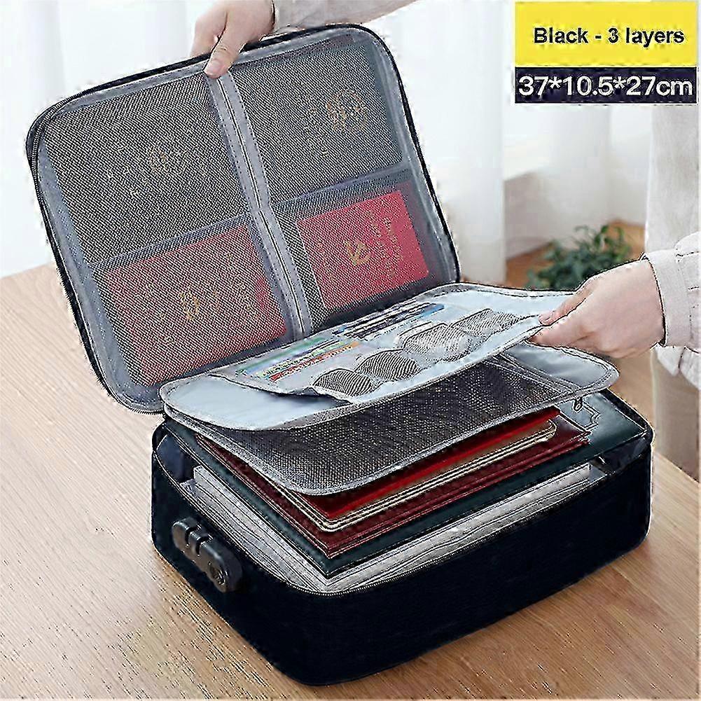 Fireproof Document Box 37x27x10cm 2-layer Document Safe Bag File Storage Box With Lock Waterproof Ziper Portable