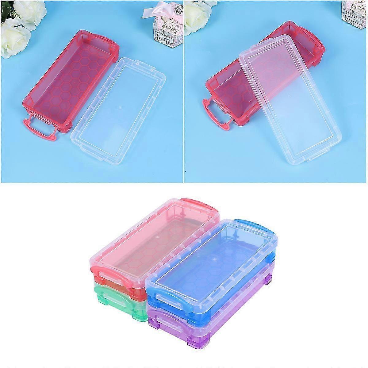 Plastic Pencil Box Multi-Functional Organizer for School Office Use Random Color 4Pcs
