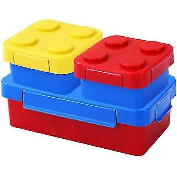 Children's lunch box with fun building blocks - Lunch box with colorful compartments, leak-proof lunch box Azul-a