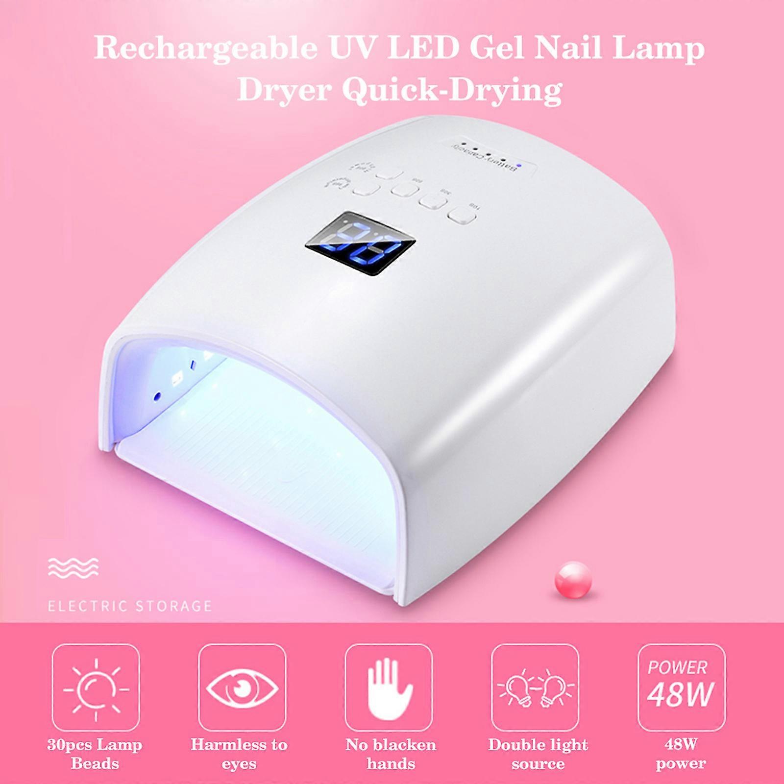 48W Rechargeable UV LED Gel Nail Lamp Dryer Quick-Drying For All Nail Gels Polish Wireless LCD Display 5 Timer Setting Nail Art Curing Lamp