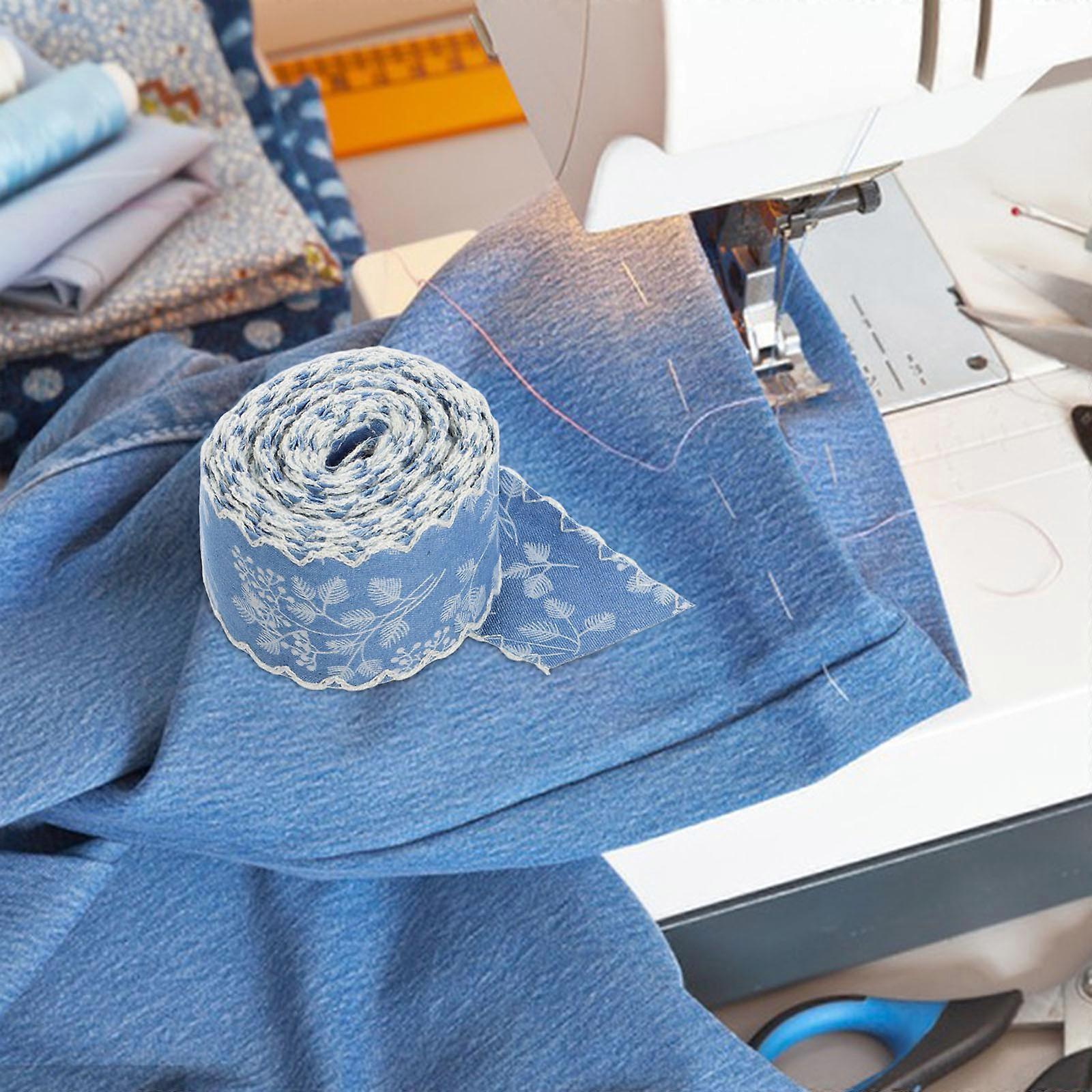Denim Ribbon Lace Edge Ribbon Shape for Crafting Multi Polyester Material for 1 Set