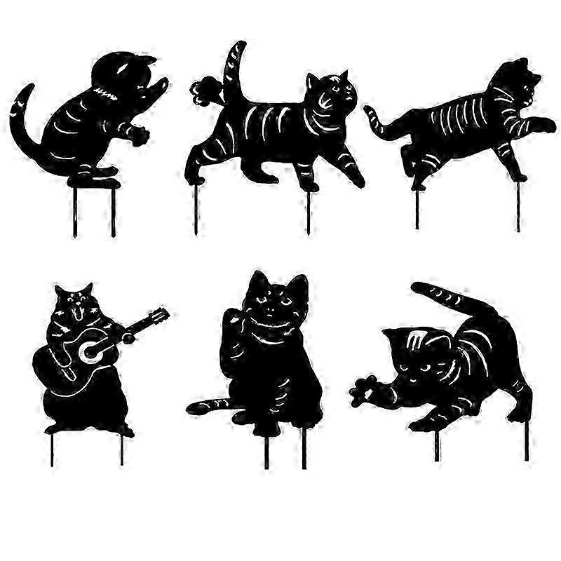 Set of 6 Garden Cat Decoration Cat Statue Decor for Yard Realistic Animal Silhouette Garden Stakes Cat Yard Art Decoration for Floor Lawn Garden Path