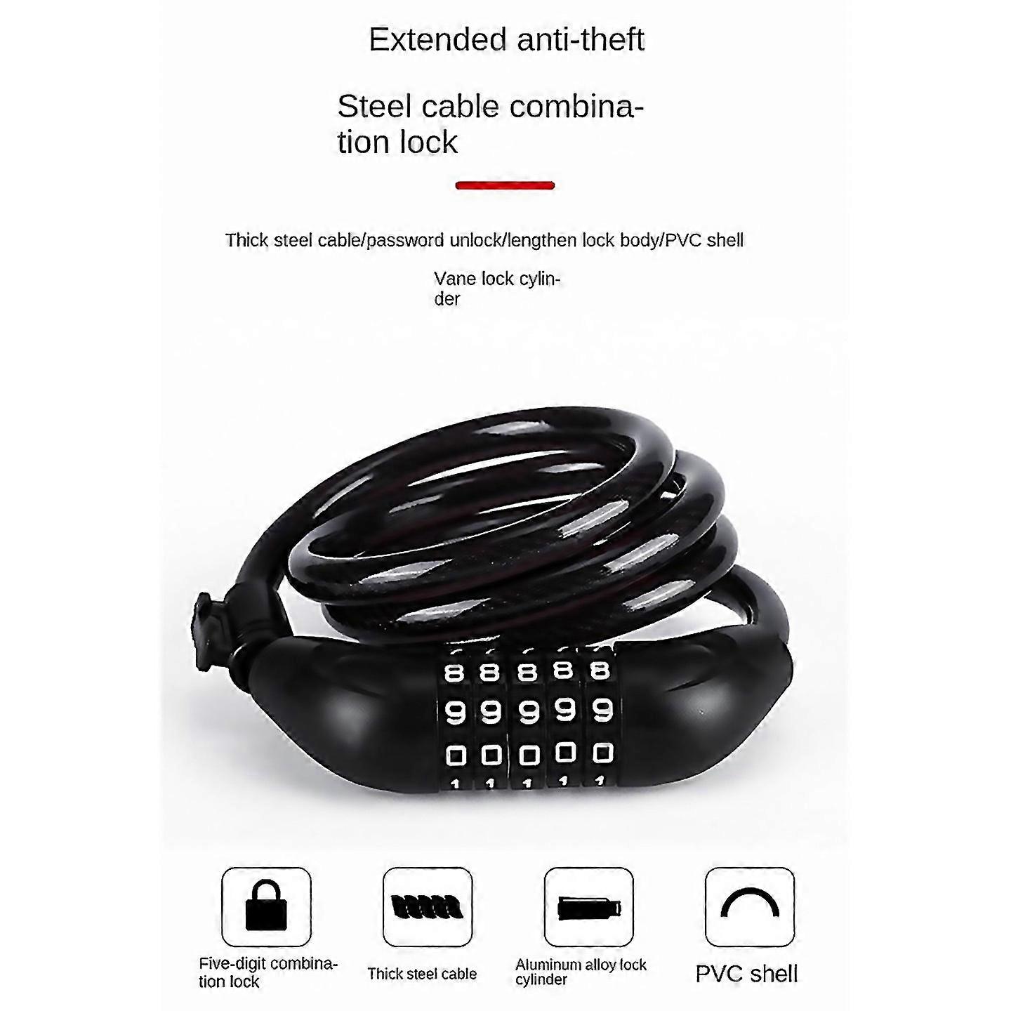 For Bicycle Locks Electric Bike Fivedigit Combination Locks Mountain Bike Bar Wire Rings Antitheft E