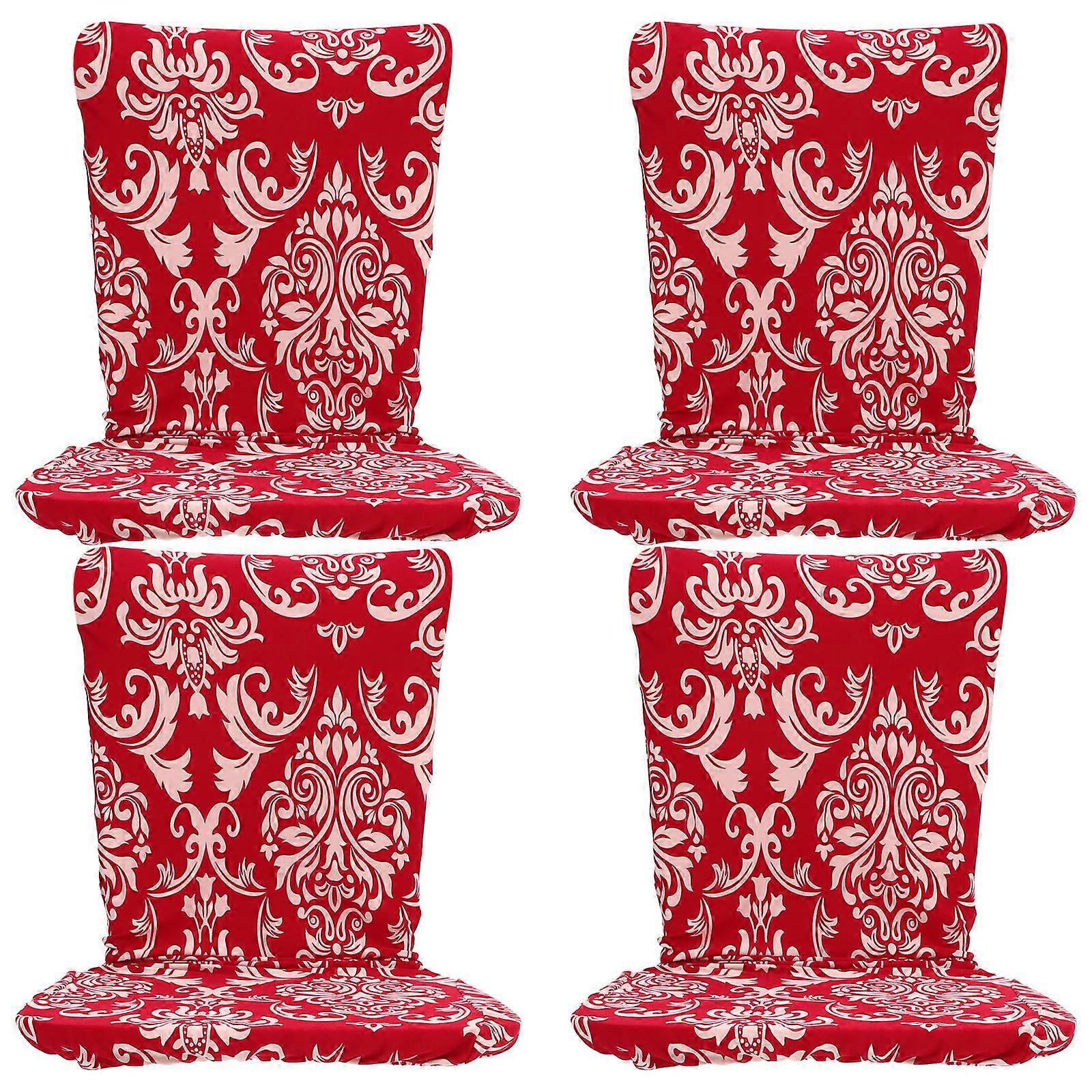 Chair Seat Covers Simple Style Dining Chairs Protector Red Polyester Protect from Spills 4Pcs